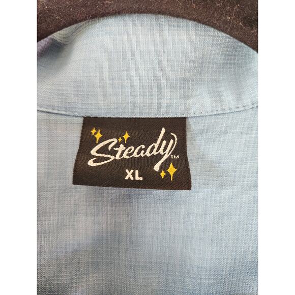 Steady Bowling Rockabilly MCM Martini Mad Men Blue Gray Shirt Size XL - Picture 3 of 5